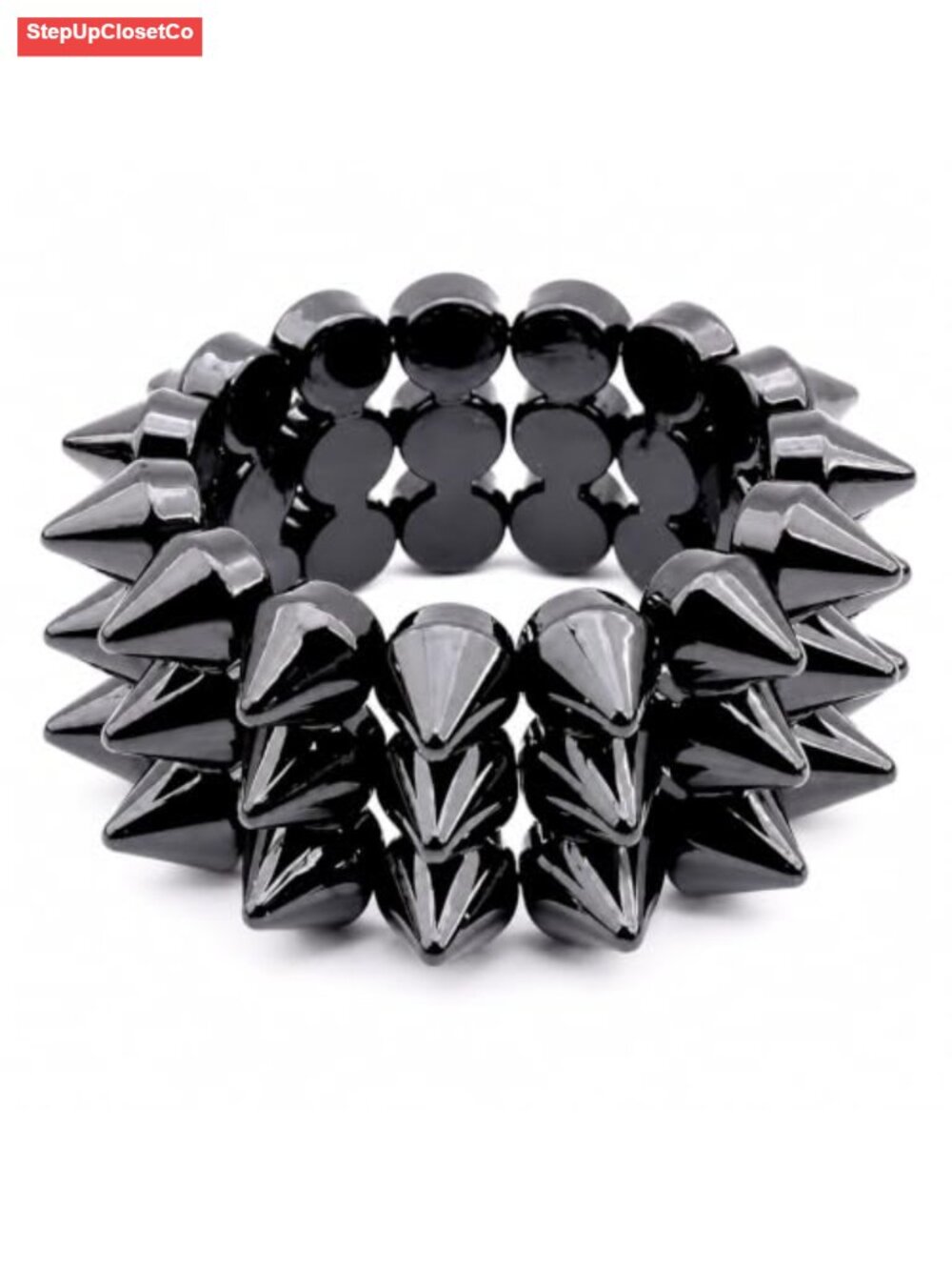Gothic Punk Spiked Beaded Stretch Bracelet - Chunky Statement Jewelry